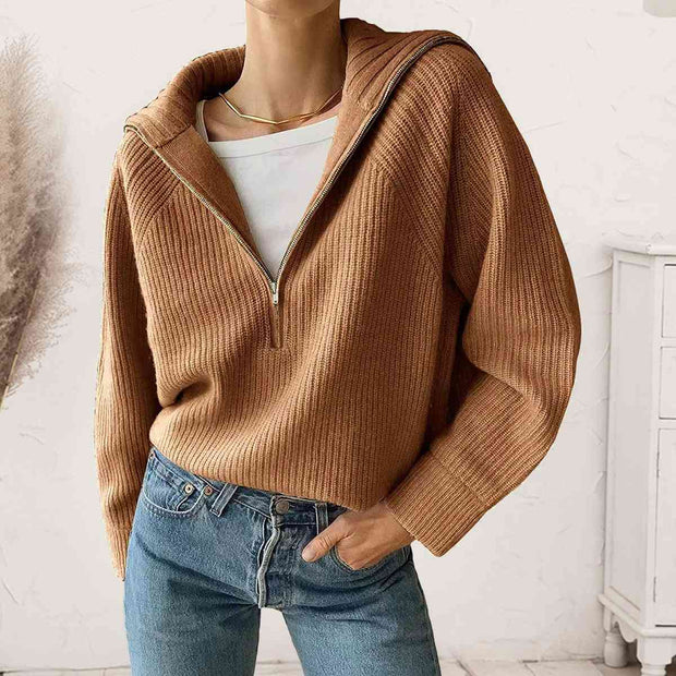 HaIf Zip Long Sleeve Knit Top - Angel's Dream