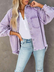 Button Down Raw Hem Denim Jacket - Angel's Dream