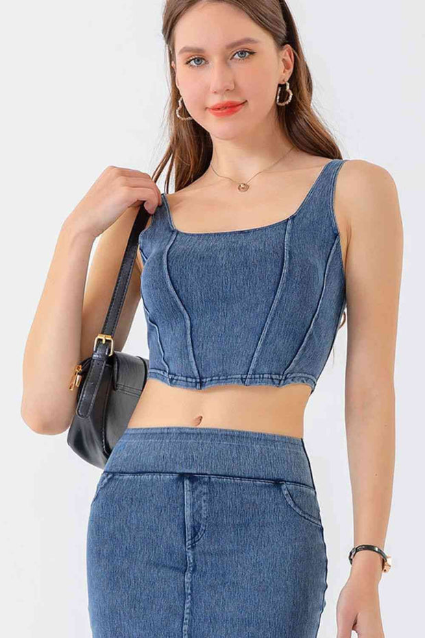 Seam Detail Cropped Denim Tank - Angel's Dream