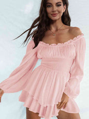 Off Shoulder Smocked Waist Romper - Angel's Dream