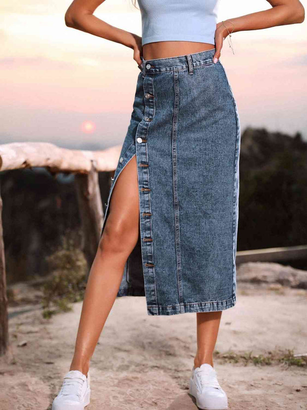 Button Down Denim Skirt - Angel's Dream