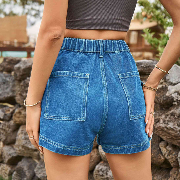 High-Waist Denim Shorts with Pockets - Angel's Dream