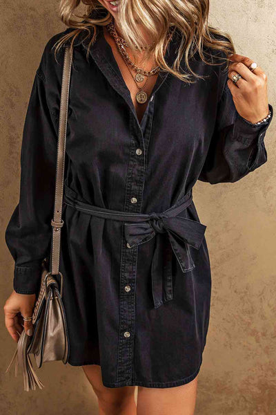 Button Up Collared Neck Denim Dress - Angel's Dream