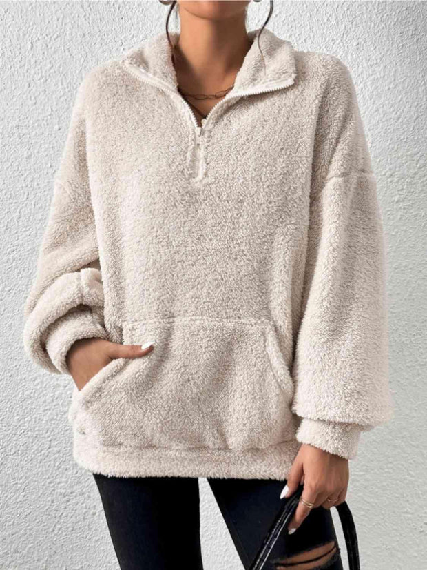 Half Zip Drop Shoulder Sweatshirt with Pocket - Angel's Dream