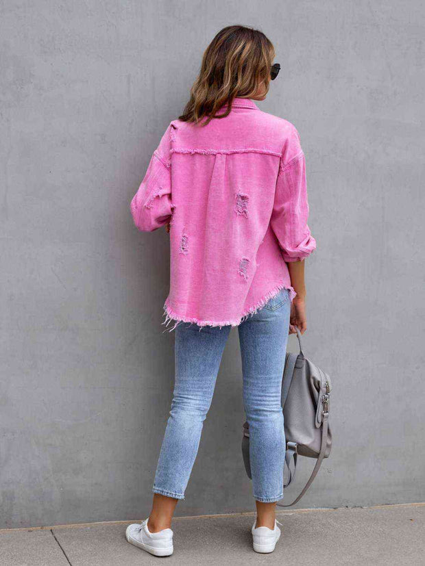 Distressed Drop Shoulder Denim Jacket - Angel's Dream