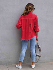 Distressed Drop Shoulder Denim Jacket - Angel's Dream