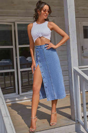 Split Buttoned Denim Skirt - Angel's Dream