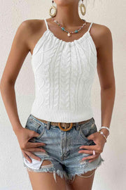 Round Neck Cable-Knit Sleeveless Knit Top - Angel's Dream