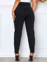 Distressed High Waist Straight Jeans - Angel's Dream