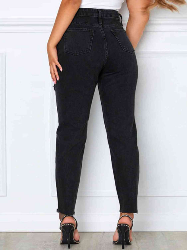 Distressed High Waist Straight Jeans - Angel's Dream