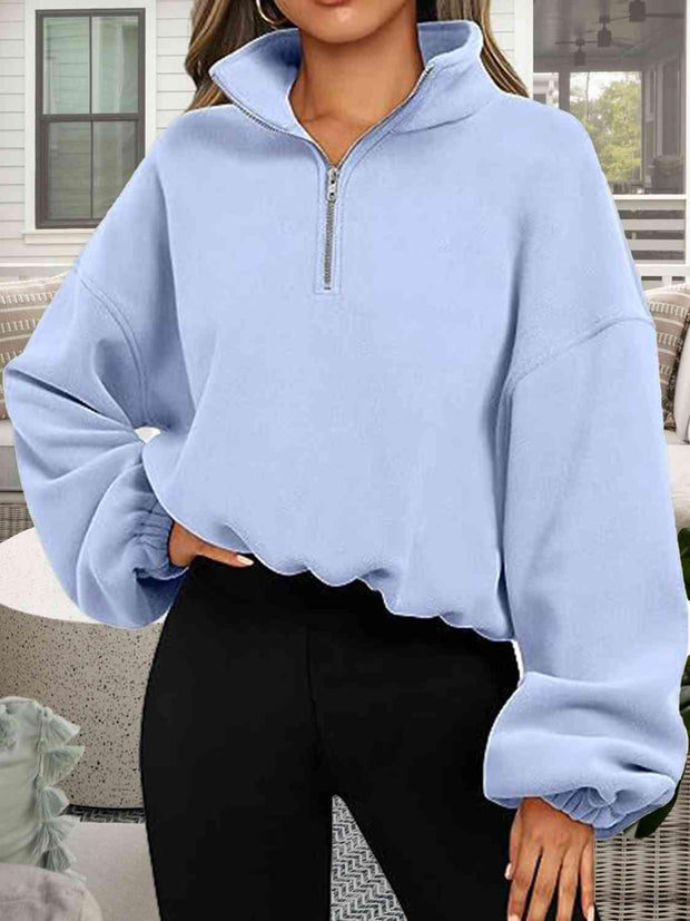 Half-Zip Collared Drop Shoulder Sweatshirt - Angel's Dream