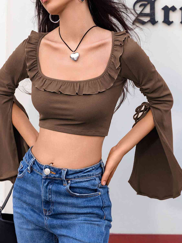 Open Bell Sleeve Square Neck Crop Top - Angel's Dream