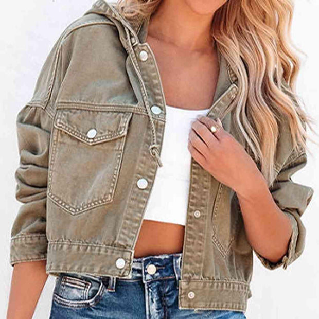 Hooded Dropped Shoulder Denim Jacket - Angel's Dream