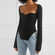 Sweetheart Neck Long Sleeve Knit Top - Angel's Dream