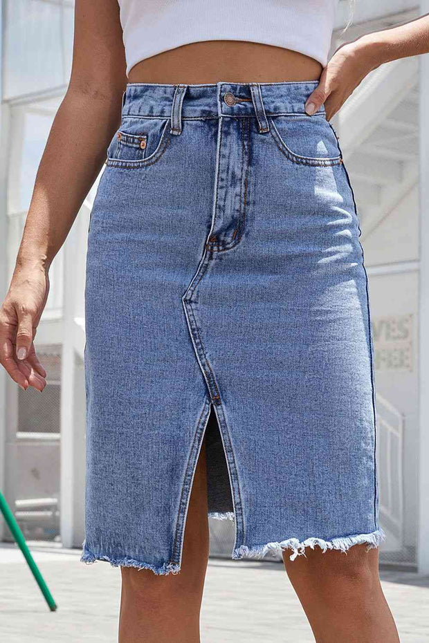 Buttoned Slit Denim Skirt - Angel's Dream