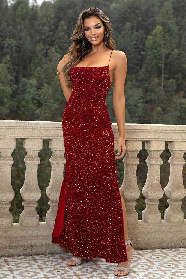 Sequin Backless Split Maxi Dress - Angel's Dream