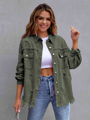 Distressed Drop Shoulder Denim Jacket - Angel's Dream