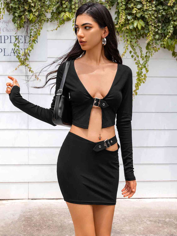 Cropped Top and Cutout Skirt Set - Angel's Dream