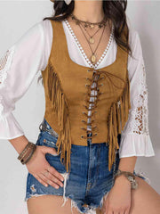 Fringe Lace-Up Vest - Angel's Dream