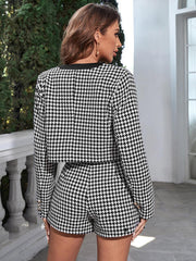 Houndstooth Buttoned Top and Shorts Set - Angel's Dream