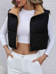 Drawstring Zip-Up Cropped Vest - Angel's Dream