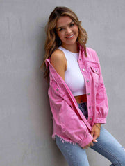 Distressed Drop Shoulder Denim Jacket - Angel's Dream