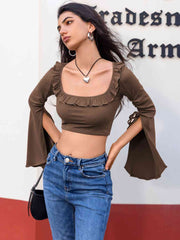 Open Bell Sleeve Square Neck Crop Top - Angel's Dream