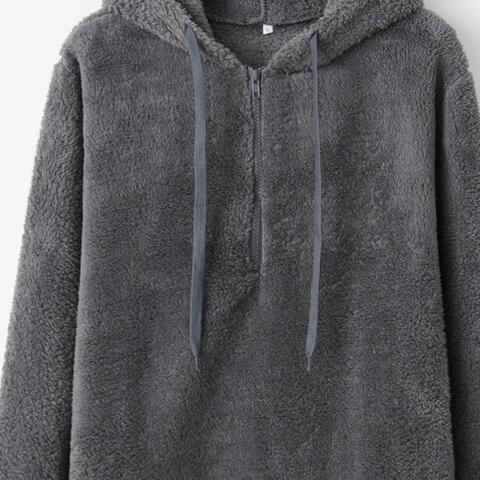 Quarter-Zip Drawstring Teddy Hoodie - Angel's Dream