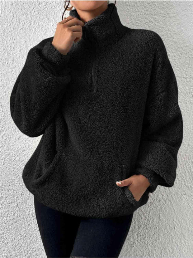 Half Zip Drop Shoulder Sweatshirt with Pocket - Angel's Dream