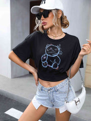 Graphic Round Neck Cropped T-Shirt - Angel's Dream