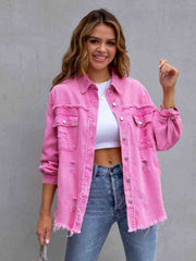 Distressed Drop Shoulder Denim Jacket - Angel's Dream