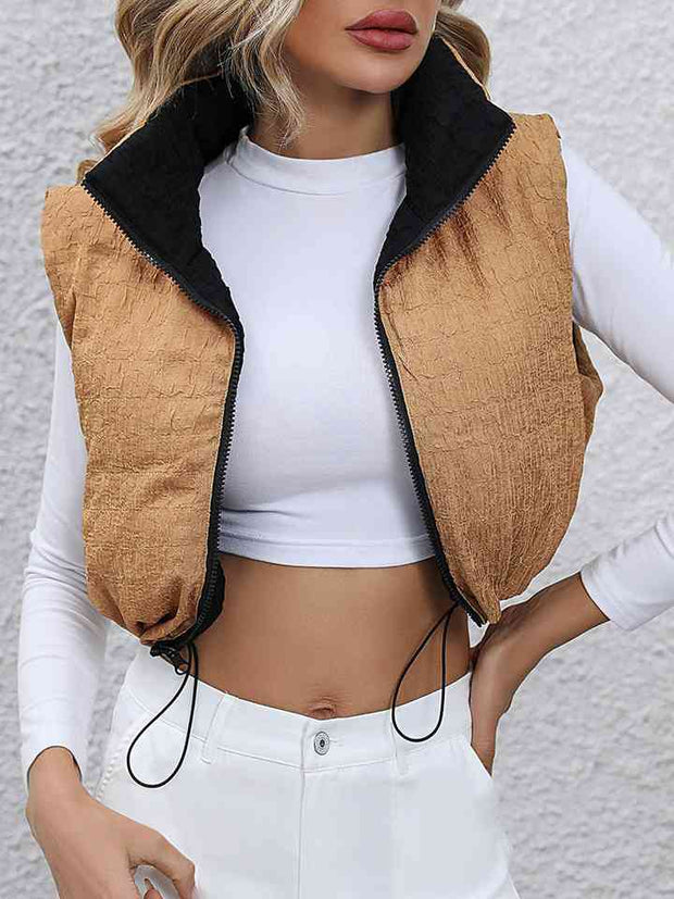 Drawstring Zip-Up Cropped Vest - Angel's Dream