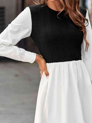 Contrast Round Neck Long Sleeve Dress - Angel's Dream