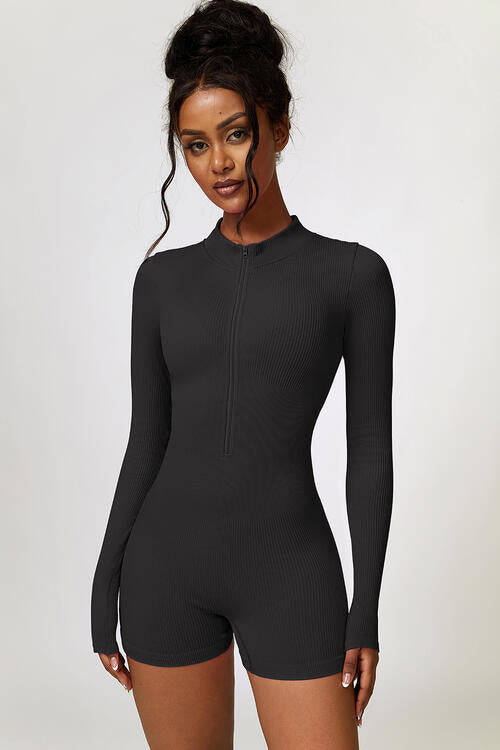 Half Zip Long Sleeve Active Romper - Angel's Dream