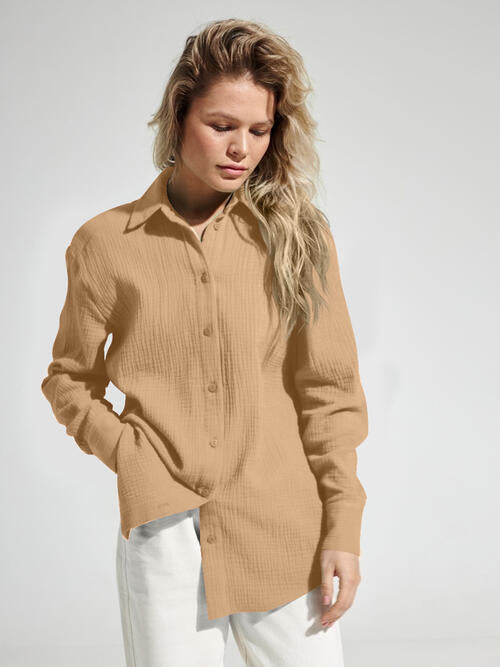 Textured Button Up Long Sleeve Shirt - Angel's Dream