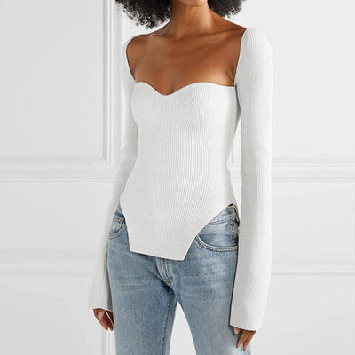 Sweetheart Neck Long Sleeve Knit Top - Angel's Dream