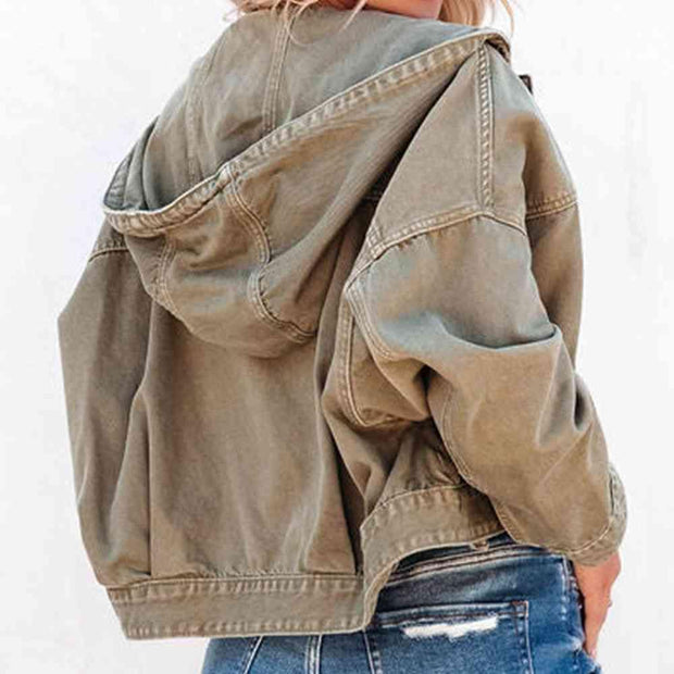 Hooded Dropped Shoulder Denim Jacket - Angel's Dream