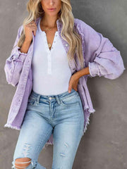 Button Down Raw Hem Denim Jacket - Angel's Dream