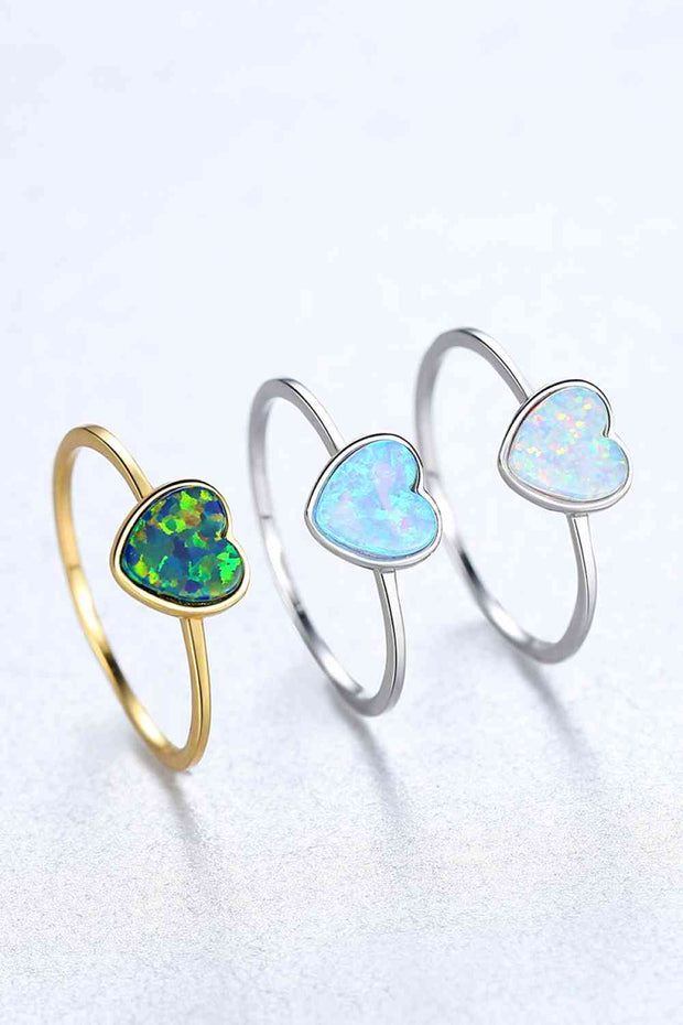 Opal Heart 925 Sterling Silver Ring - Angel's Dream