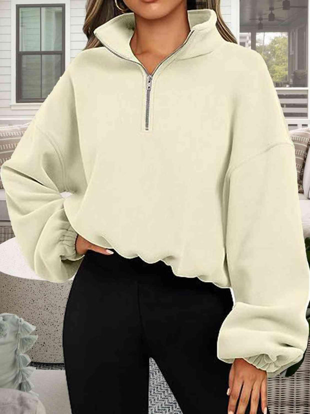 Half-Zip Collared Drop Shoulder Sweatshirt - Angel's Dream