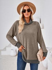 Contrast Mock Neck Long Sleeve T-Shirt - Angel's Dream