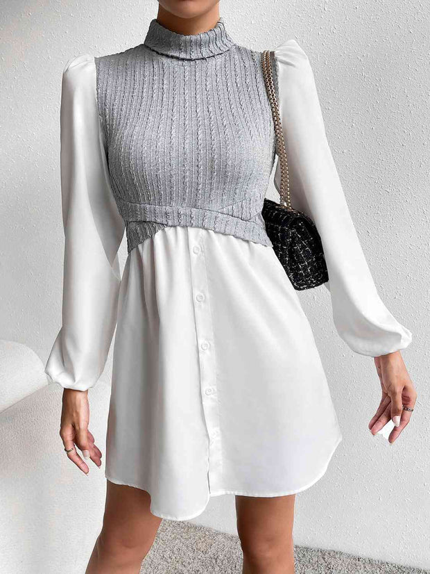 Turtleneck Puff Sleeve Mini Dress - Angel's Dream