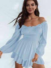 Off Shoulder Smocked Waist Romper - Angel's Dream