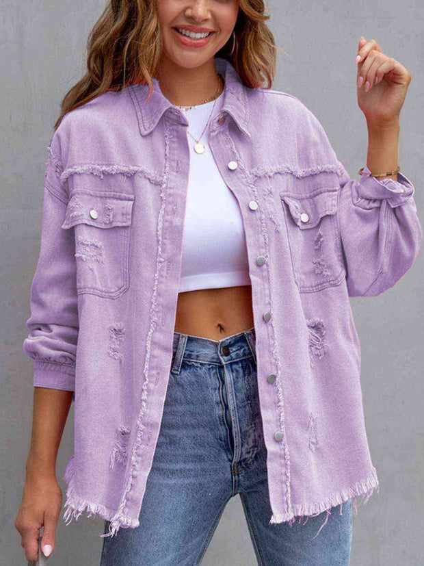 Distressed Drop Shoulder Denim Jacket - Angel's Dream