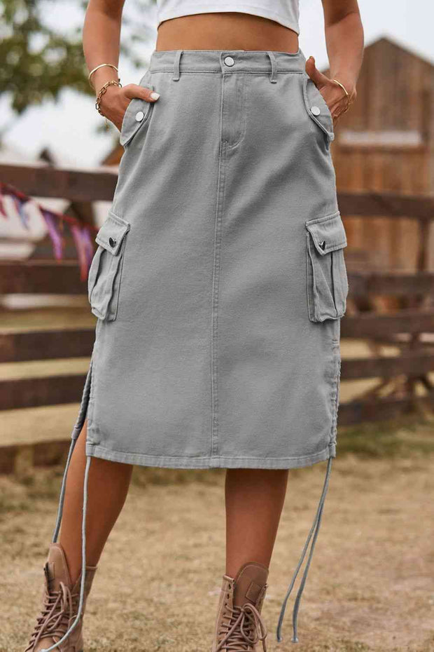 Drawstring Denim Cargo Skirt - Angel's Dream