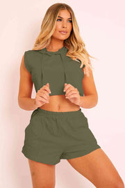 Hooded Crop Top & Pocketed Shorts Set - Angel's Dream