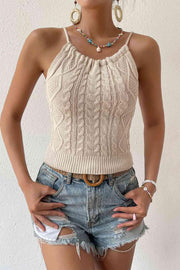 Round Neck Cable-Knit Sleeveless Knit Top - Angel's Dream