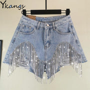 Tassel Rhinestone Denim Shorts - Angel's Dream