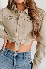 Raw Hem Button Up Cropped Denim Top - Angel's Dream