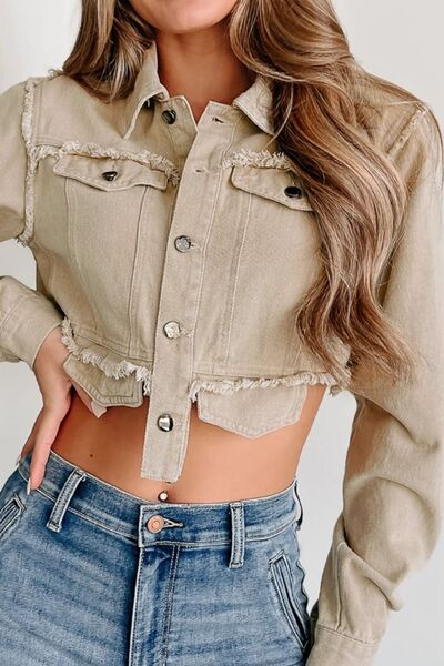 Raw Hem Button Up Cropped Denim Top - Angel's Dream